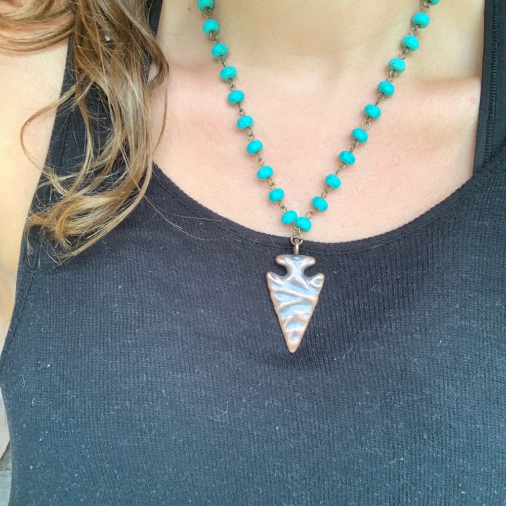 Teal and brown arrowhead necklace